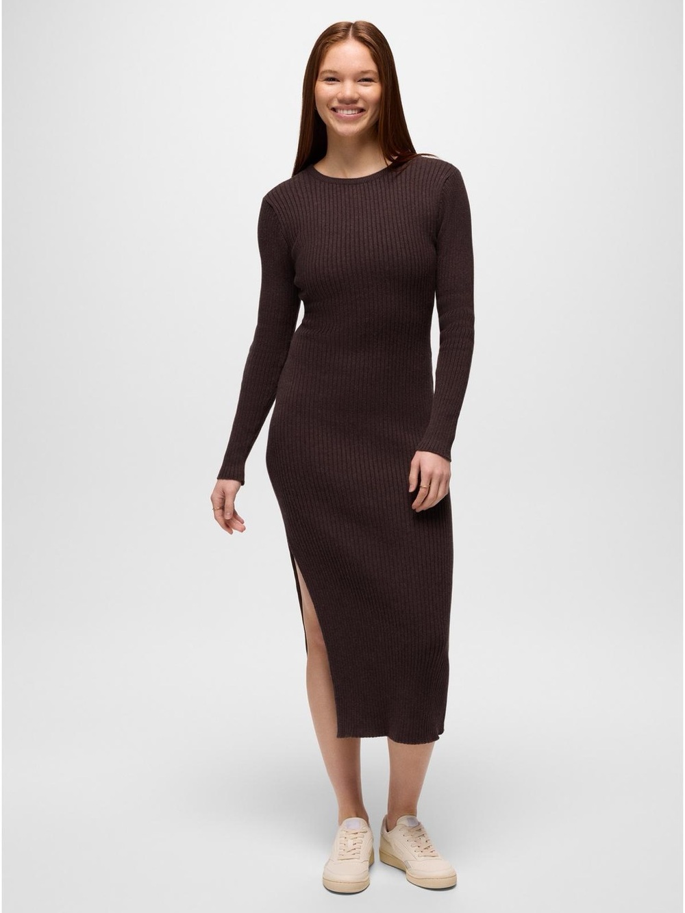 Prana Dark Brown Ribbed Long Sleeve Maxi Dress